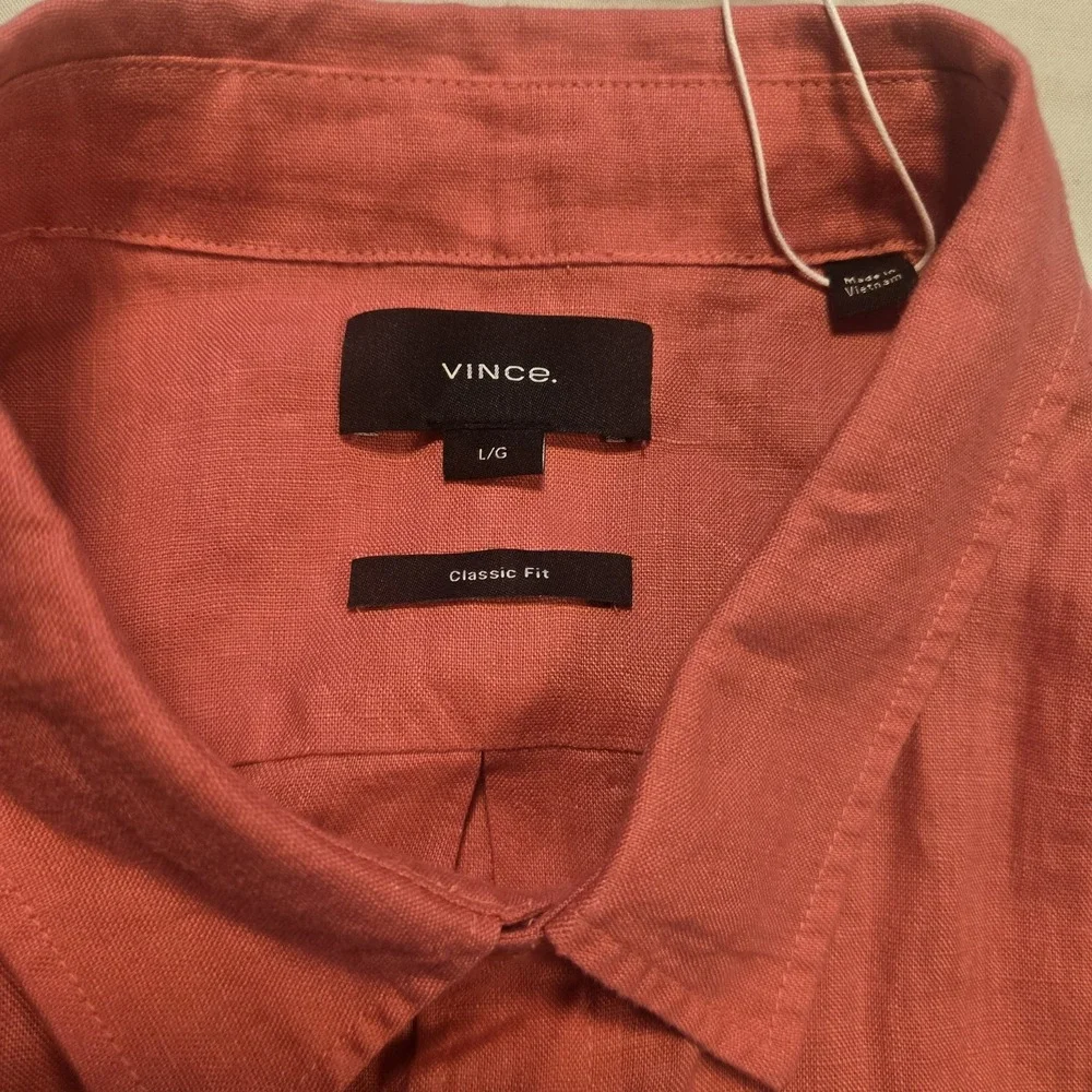 NWT Vince Men's Cotton/Linen Short Sleeve Shirt Red Size Large